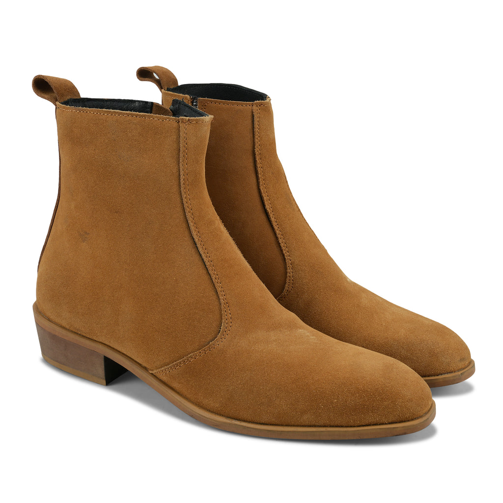 CL02 - Men’s Premium Tan Suede Chelsea Ankle Boots with Zip Closure - Sleek & Comfortable
