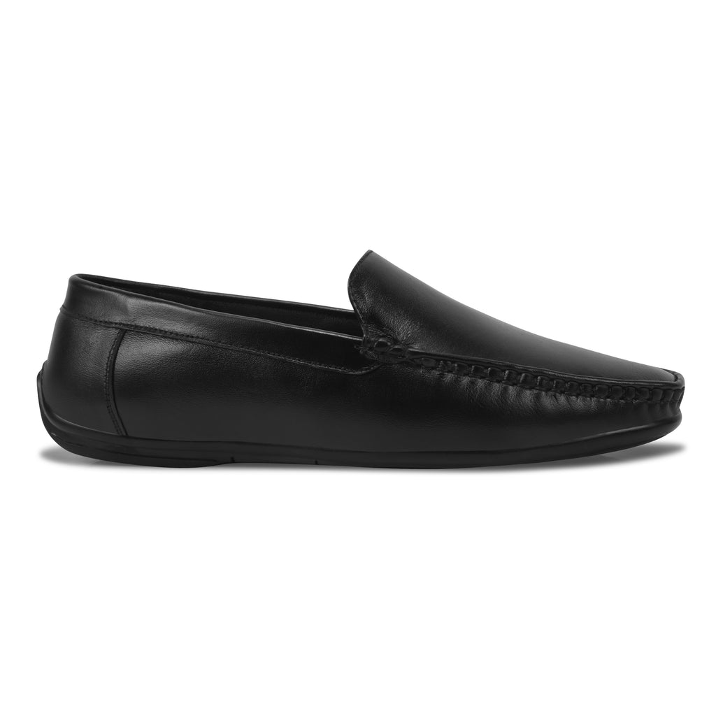 Loafers Men's Leather Slip-On | Moccasin style driving shoes | Black Genuine Leather | LF01