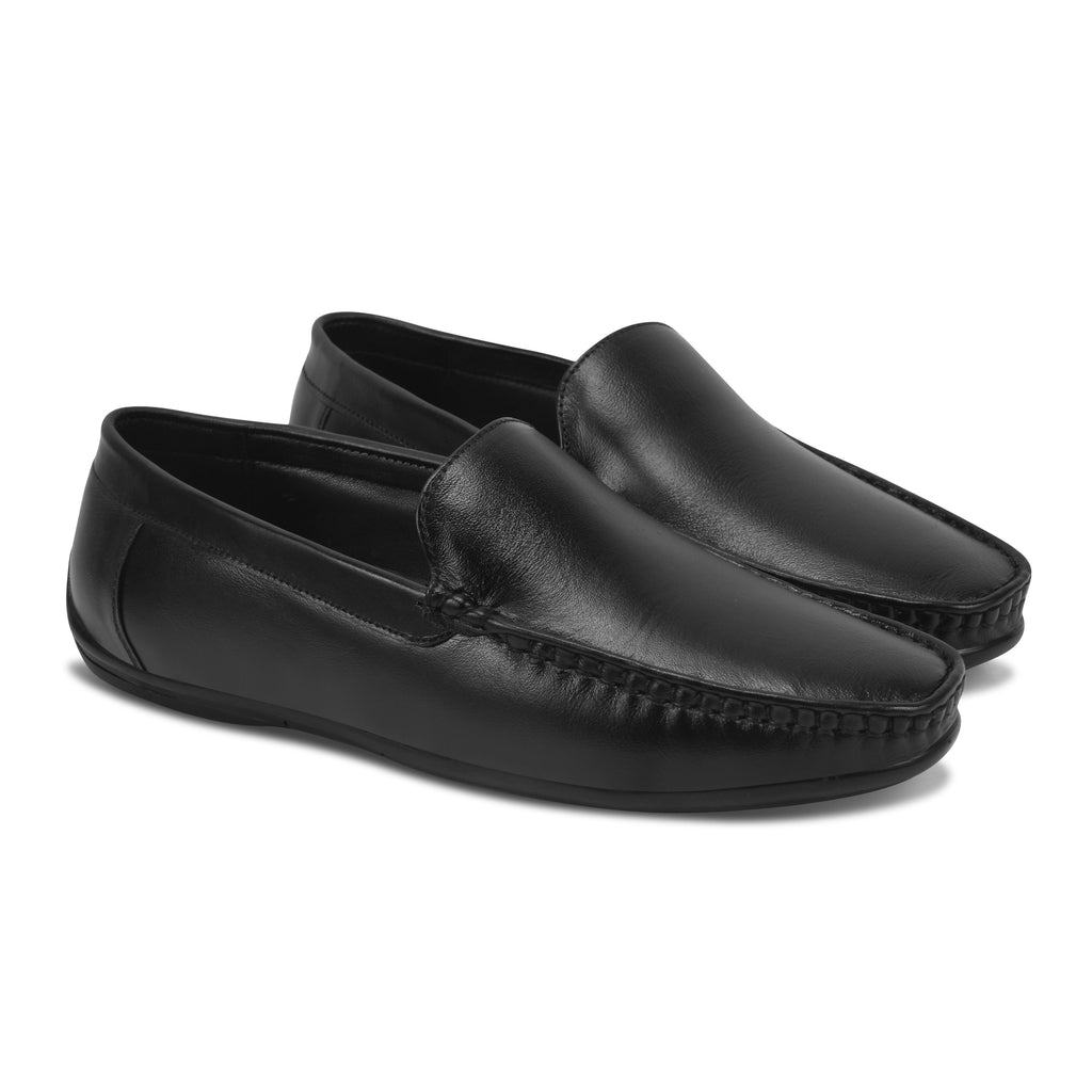 Loafers Men's Leather Slip-On | Moccasin style driving shoes | Black Genuine Leather | LF01