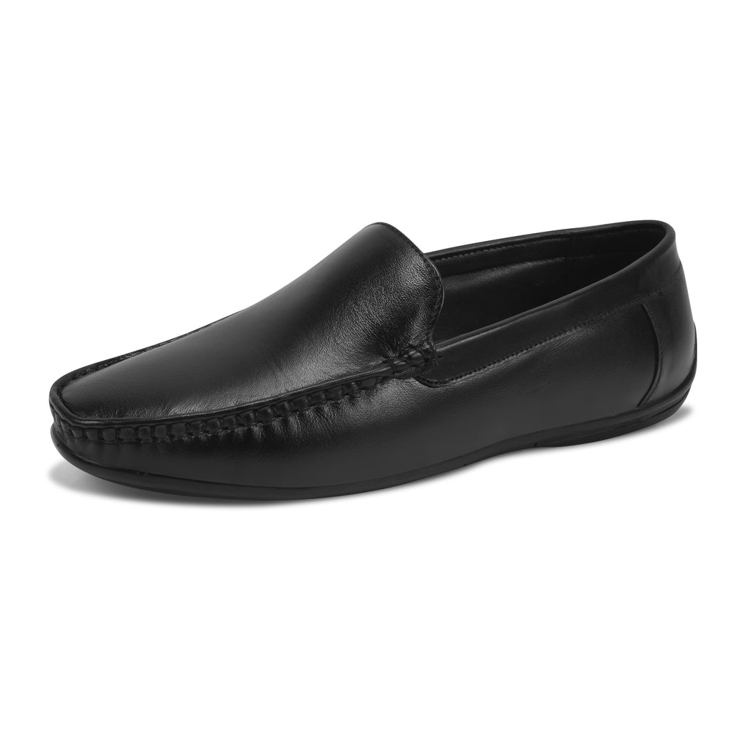 Loafers Men's Leather Slip-On | Moccasin style driving shoes | Black Genuine Leather | LF01