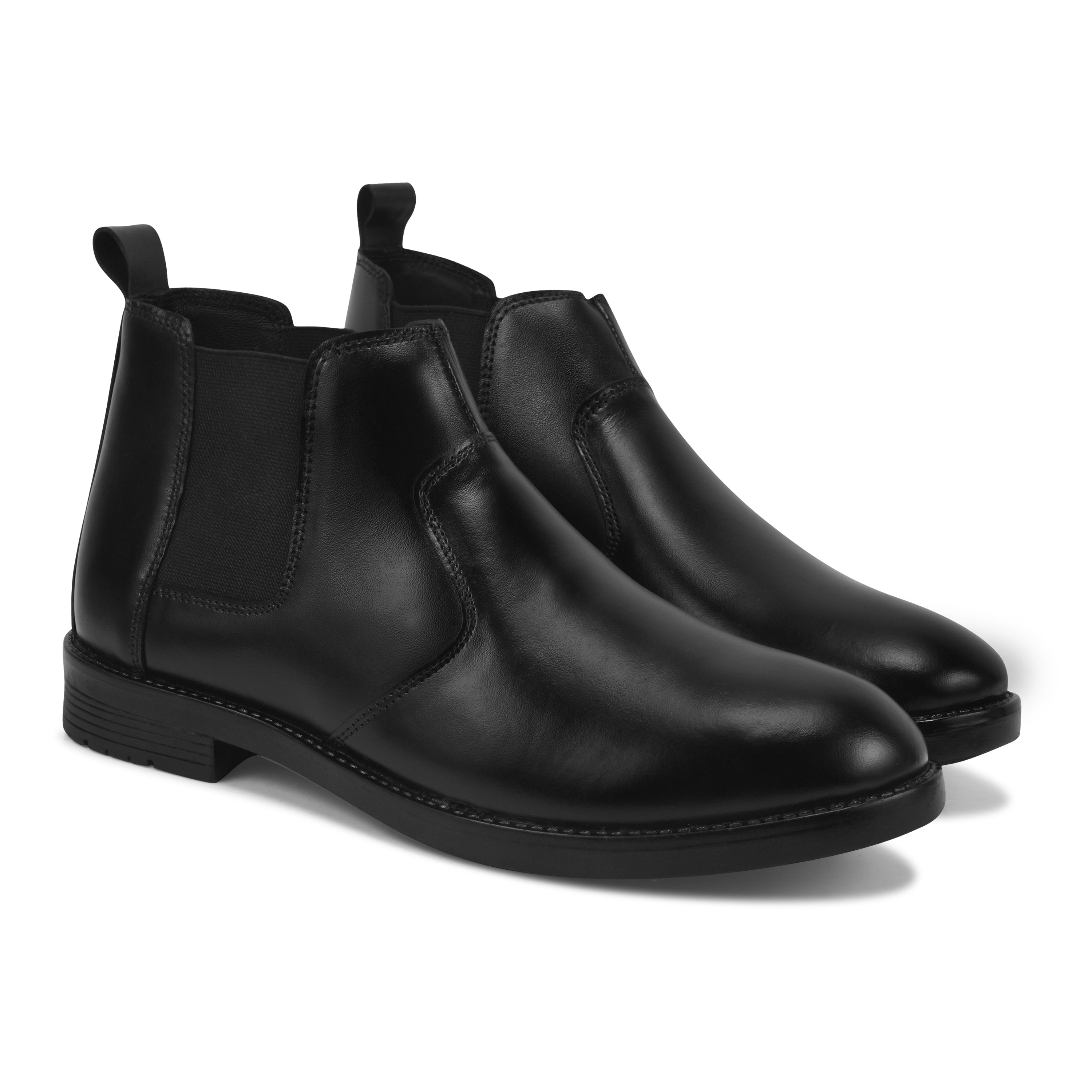 Pentagun Chelsea Men's Boots, Black Leather, Slip-On Ankle Boots with Elastic Side Panels | Genuine Leather CL01