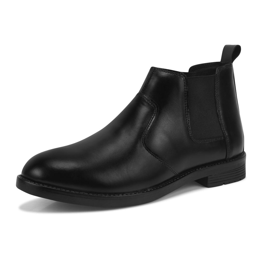 Pentagun Chelsea Men's Boots, Black Leather, Slip-On Ankle Boots with Elastic Side Panels | Genuine Leather CL01