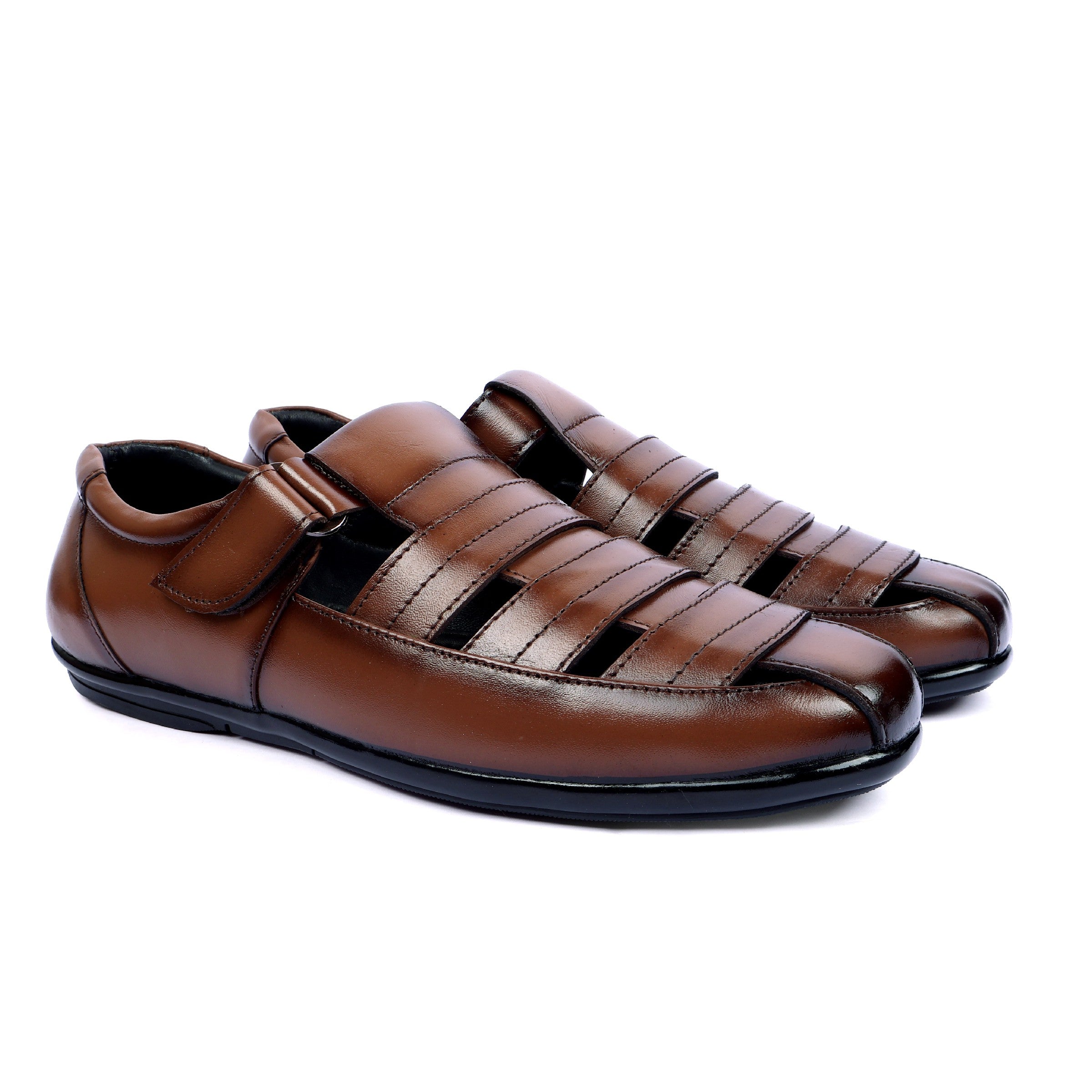 RS01 - Premium Brown Leather Fisherman Sandals – Smart Casual Comfort for Men