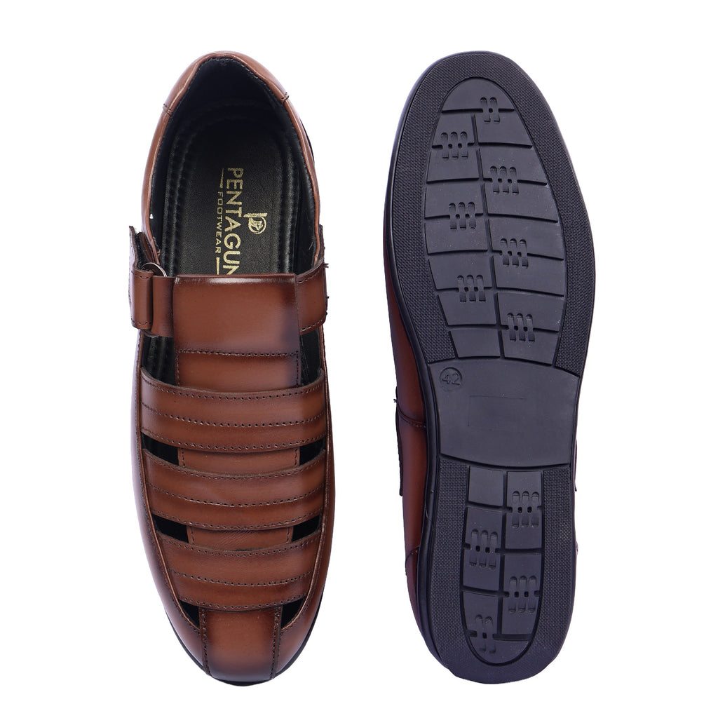 RS01 - Premium Brown Leather Fisherman Sandals – Smart Casual Comfort for Men