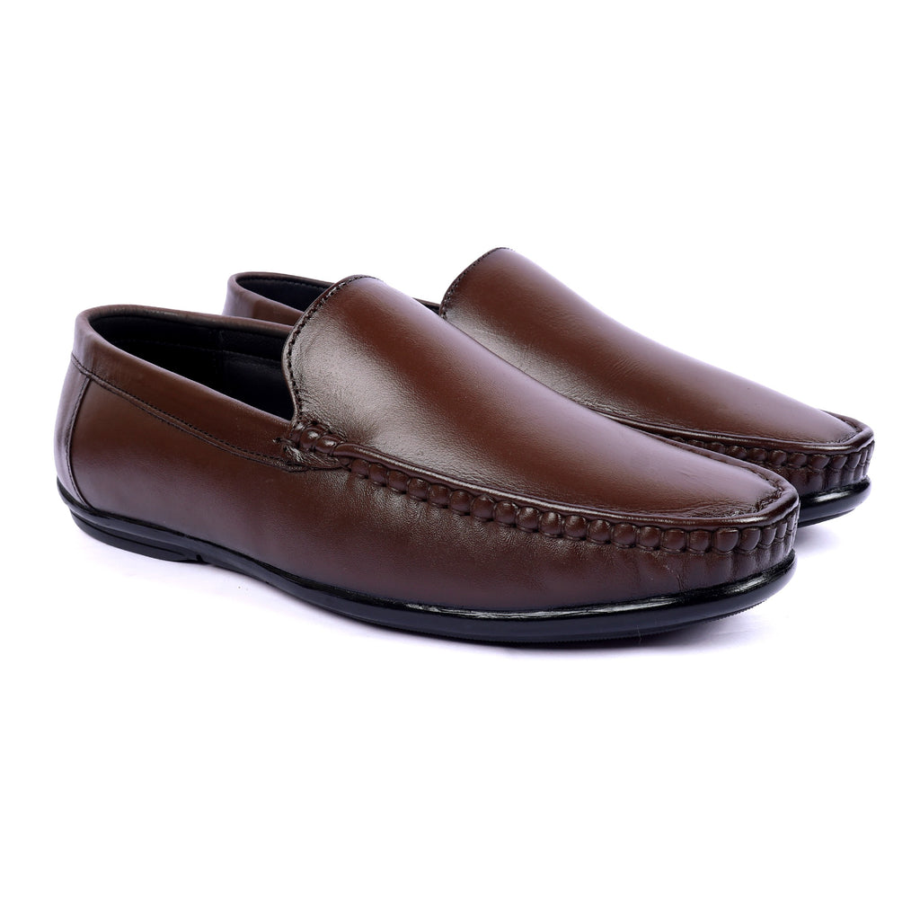 LF01 - Premium Brown Leather Loafers – Elegant Formal Slip-On for Men
