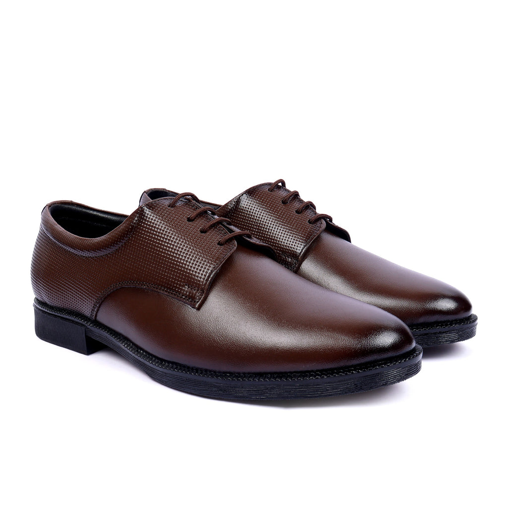 DB02 - Classic Brown Textured Derby Shoes – Premium Leather Formal Lace-Up for Men