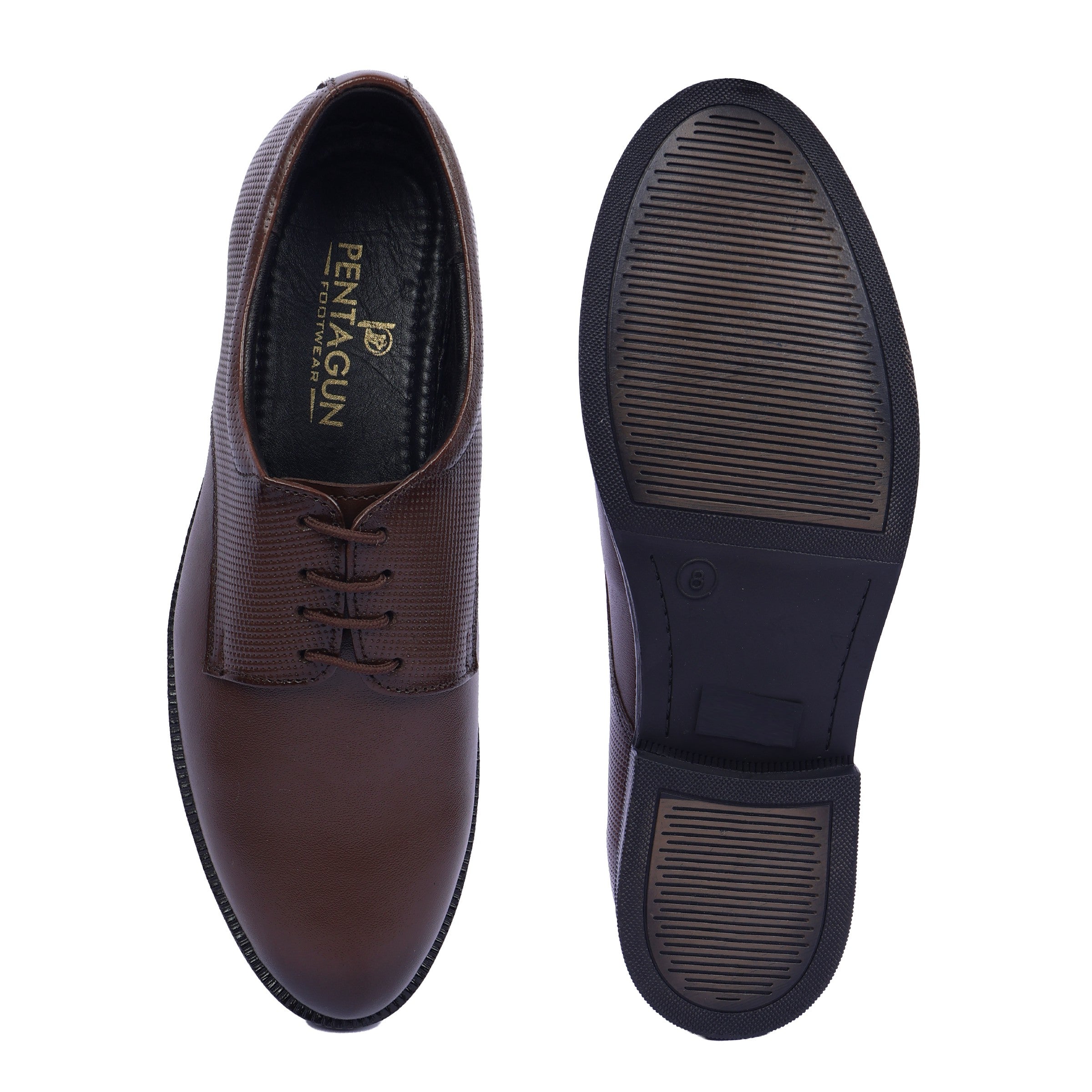 DB02 - Classic Brown Textured Derby Shoes – Premium Leather Formal Lace-Up for Men