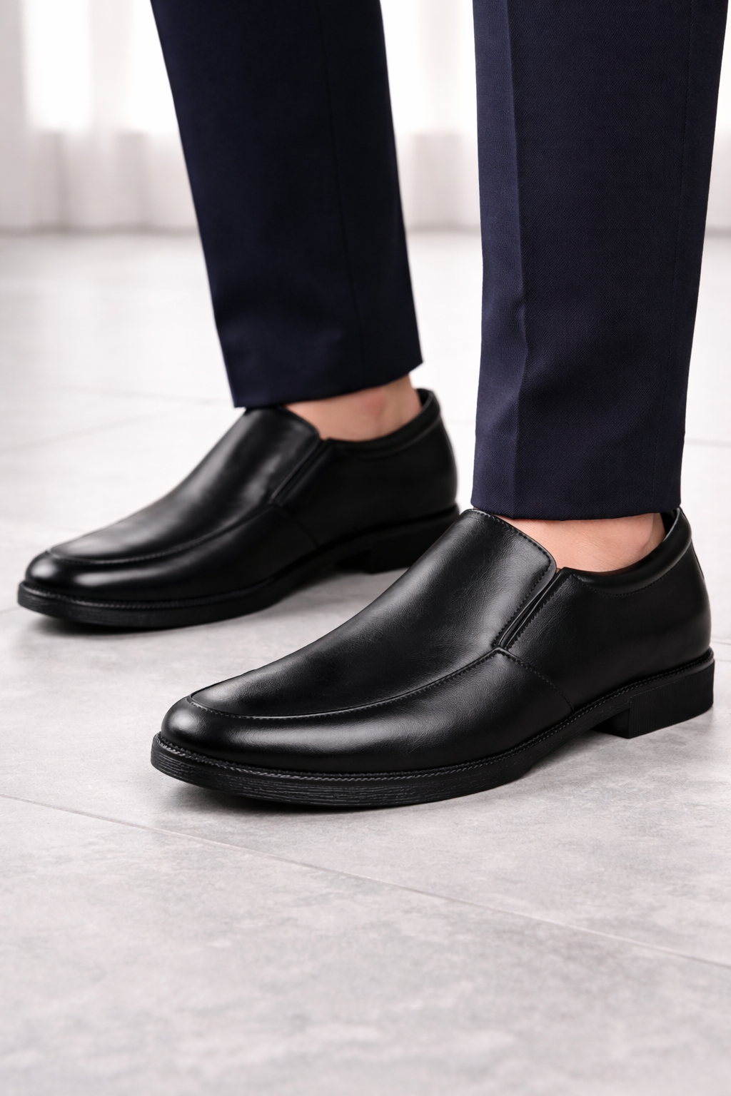 Pentagun Moccasin Men's Leather Slip-On Dress Shoes, Formal Business Moccasin | Black Genuine Leather | MC01